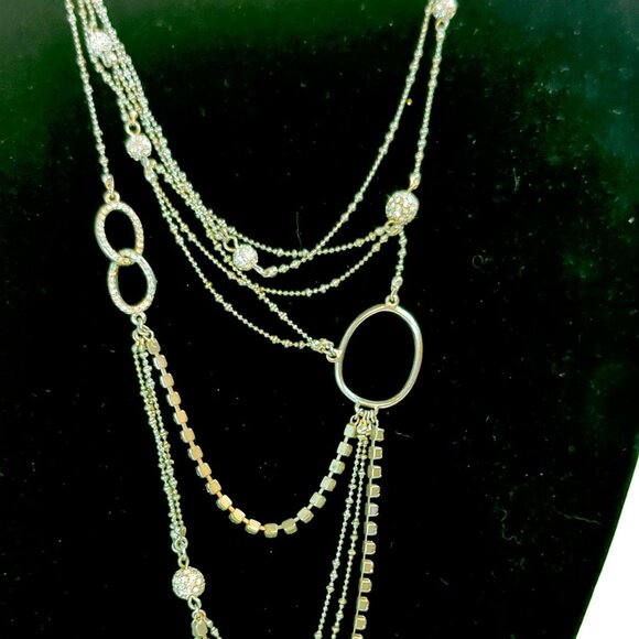 ABS by Allen Schwartz Silver Tone Rhinestone Chandelier Long Necklace 28" - Picture 2 of 6